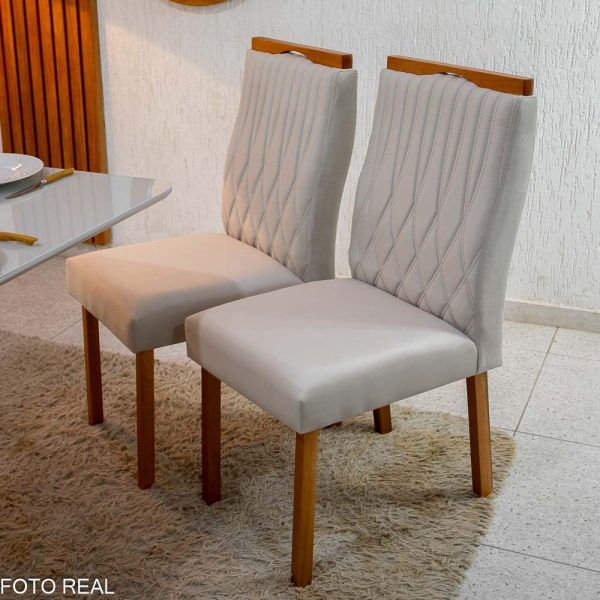 Mesa de Jantar Moscou 160x80 Vidro Off/Base Cinamomo + 6 Cadeiras - Imagem 14