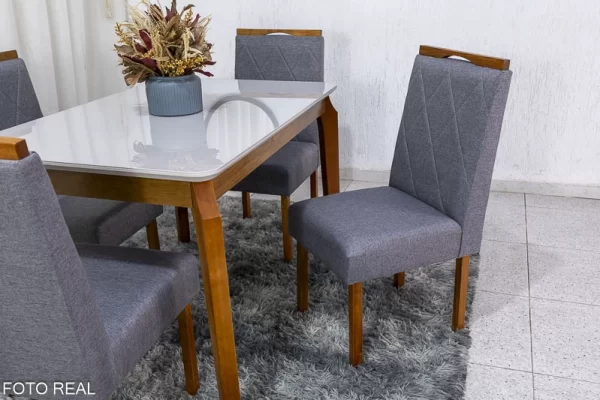 Mesa de Jantar Tampo Vidro Off 120×80 4 Cadeiras Madeira Maciça - Image 2