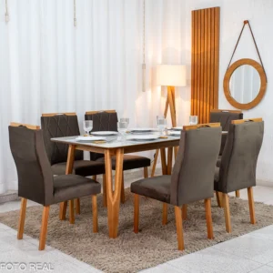 Alternative view of Mesa de Jantar 160x90  Base Madeira + 6 Cadeiras