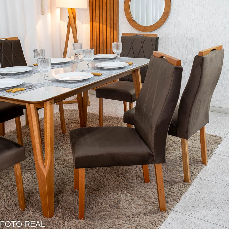 Mesa de Jantar 160x90 Base Madeira + 6 Cadeiras - Imagem 3