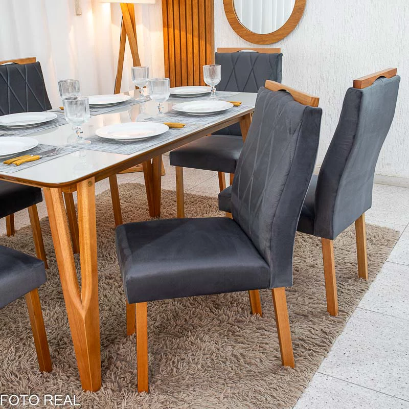 Mesa de Jantar 160x90 Base Madeira + 6 Cadeiras - Imagem 4