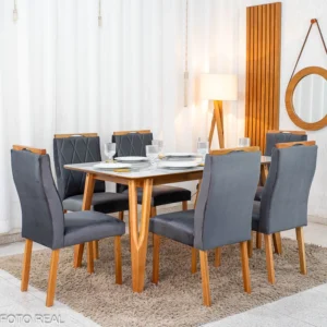 Mesa de Jantar 160x90 Base Madeira + 6 Cadeiras