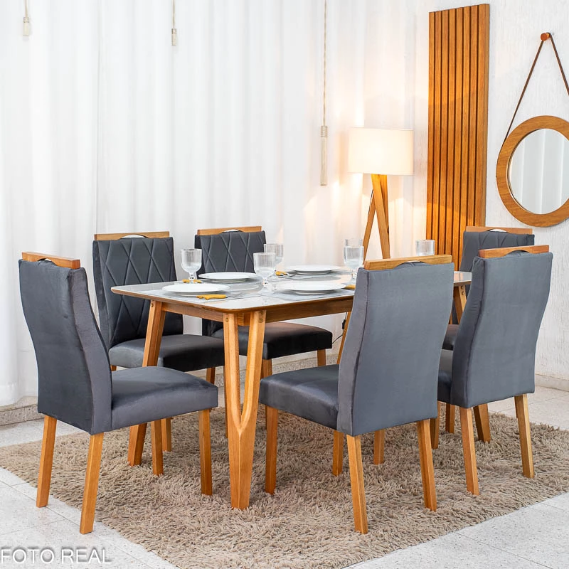 Mesa de Jantar 160x90 Base Madeira + 6 Cadeiras