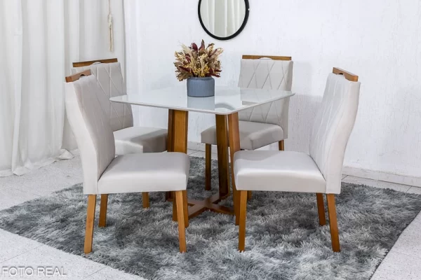 Mesa de Jantar 4 Cadeiras Veludo   Madeira Maciça - Image 6