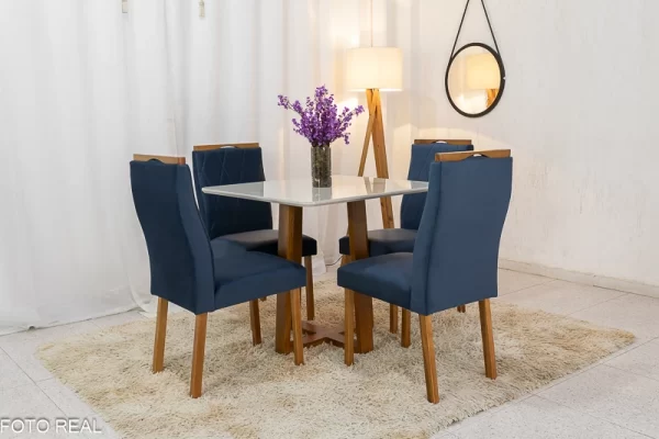 Mesa de Jantar 4 Cadeiras Veludo   Madeira Maciça - Image 2