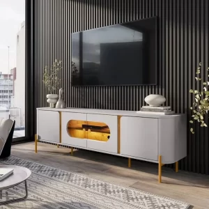 Rack Bancada Juquehy Larg. 1.80m Off/Nature C/LED para TV até 75" - Bechara