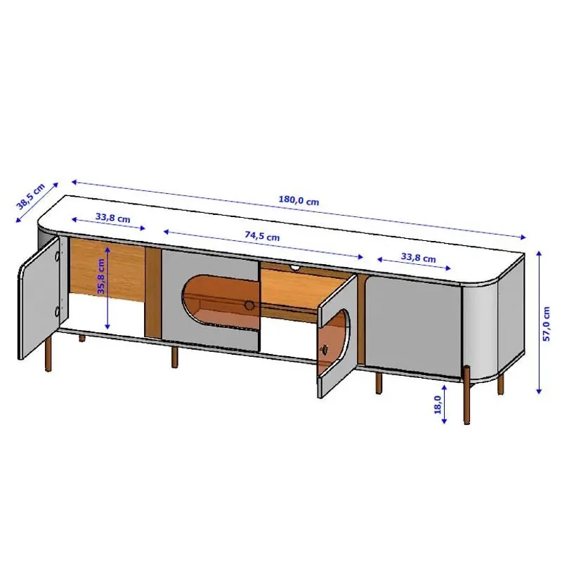 Rack Bancada Juquehy Larg. 1.80m Off/Nature C/LED para TV até 75" - Bechara - Imagem 4