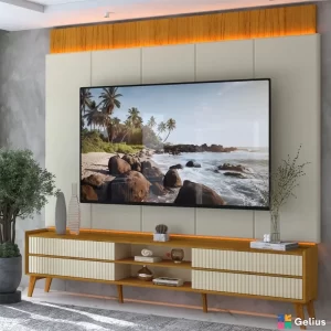 Rack Magnífico 212 Larg. 2.18m + Painel Magnífico 220 Nature/Off C/LED e Detalhe Ripado - Gelius