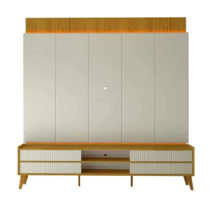 Alternative view of Rack Magnífico 212 Larg. 2.18m + Painel Magnífico 220 Nature/Off C/LED e Detalhe Ripado - Gelius