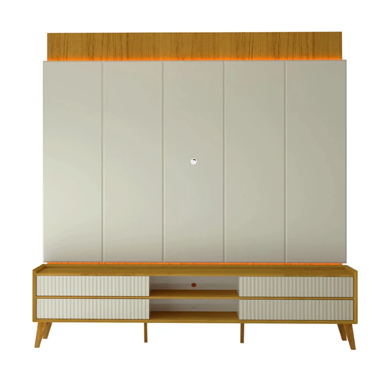 Rack Magnífico 212 Larg. 2.18m + Painel Magnífico 220 Nature/Off C/LED e Detalhe Ripado - Gelius - Imagem 2