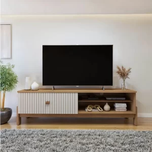 Rack Bancada Ouro Preto Larg. 1.64m Cinamomo/Off C/Detalhe Frisado para TV até 65