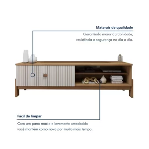 Alternative view of Rack Bancada Ouro Preto Larg. 1.64m Cinamomo/Off C/Detalhe Frisado para TV até 65