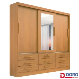 Guarda-roupa Casal Meridian Plus 3 Portas 9 Gavetas C/ 1 Espelho Larg. 2.00m - D Doro