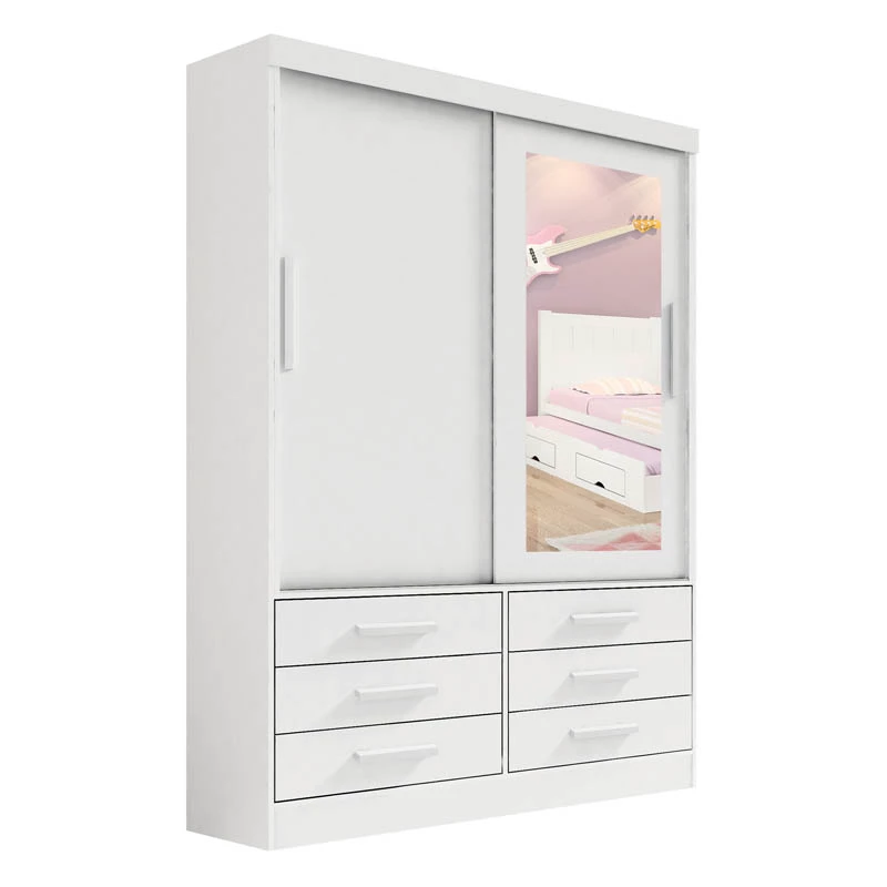 Roupeiro Solteiro Merídian 2 portas c/ 1 Espelho 6 Gavetas Larg. 1.35m - D Doro - Imagem 4