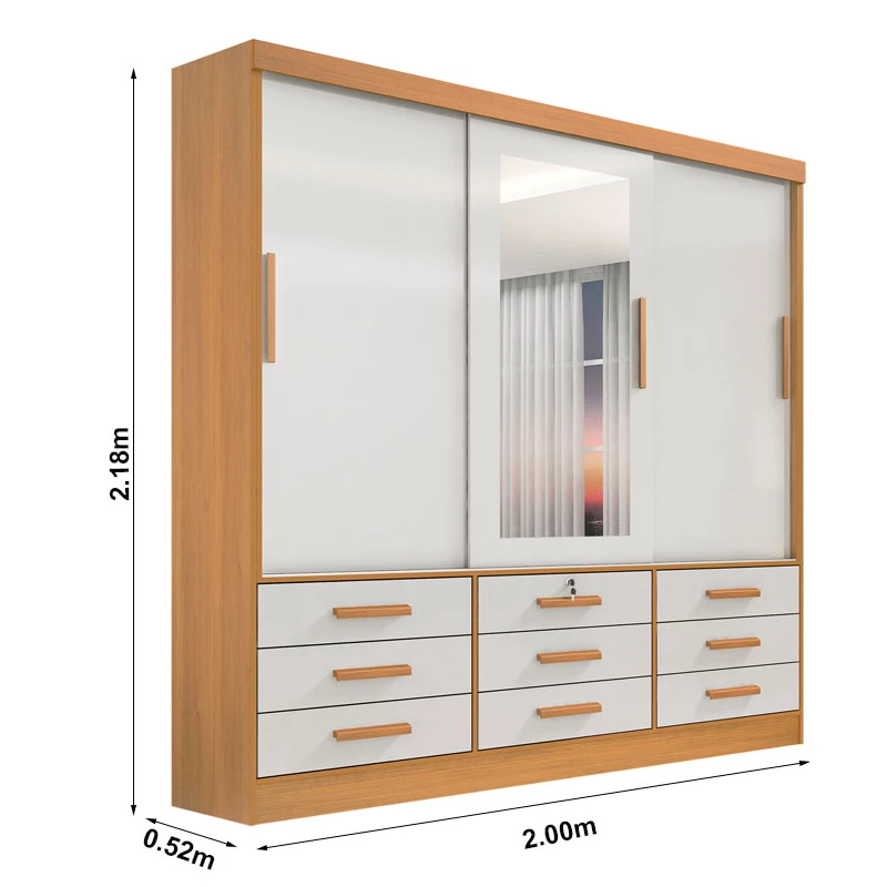 Guarda-roupa Casal Meridian Plus 3 Portas 9 Gavetas C/ 1 Espelho Larg. 2.00m - D Doro - Imagem 4