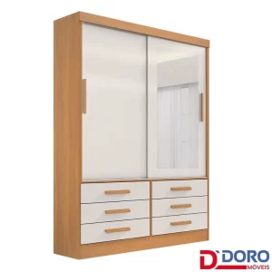 Roupeiro Solteiro Merídian 2 portas c/ 1 Espelho 6 Gavetas Larg. 1.35m - D Doro