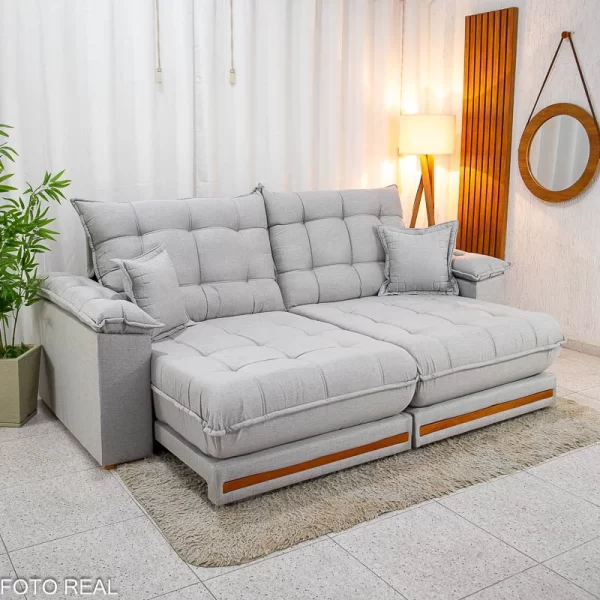 Sofá Retrátil Reclinável Veneza Plus 2,30m Molas Ensacadas D33 -Linho - Imagem 2