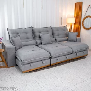 Sofá Retrátil Reclinável Lara 3,20m Molas Ensacadas  - Linho