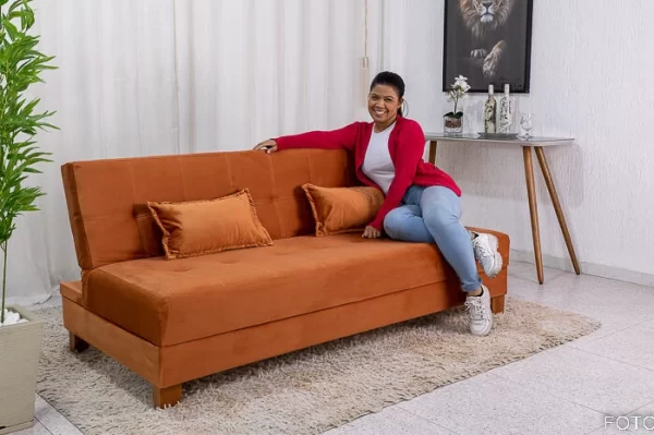 Sofá Cama Arpoador Veludo Larg. 1.85m - Imagem 5