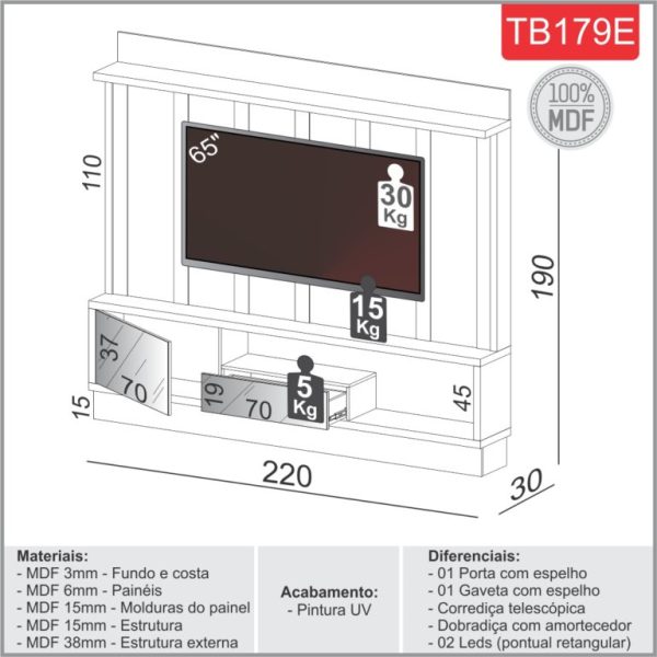 Home até 65″ Vênus TB179E Off White/Freijó – DALLA COSTA - Imagem 2