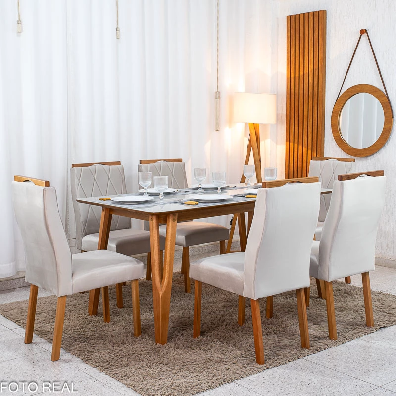 Mesa de Jantar 160x90 Base Madeira + 6 Cadeiras - Imagem 6